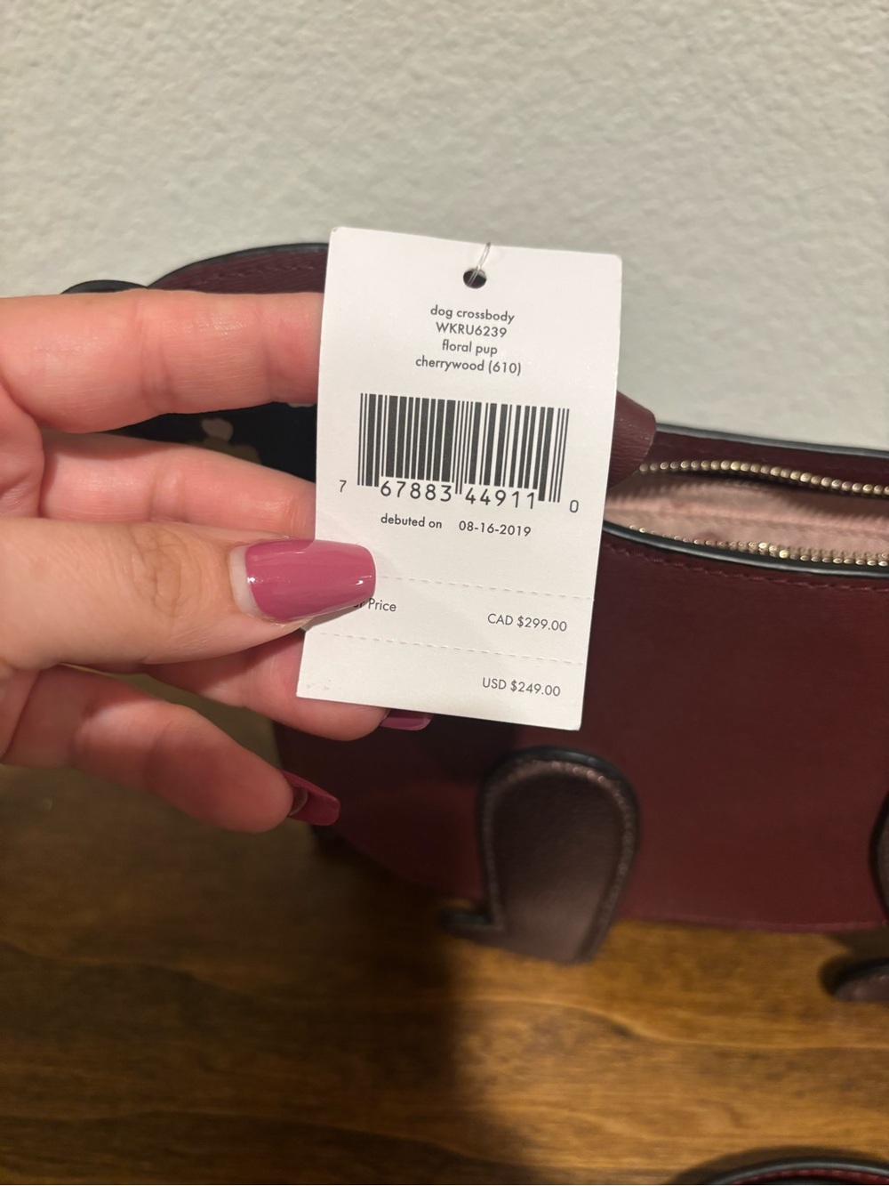 kate spade Burgundy and Brown Dog Crossbody Bag with Floral Face - Picture 8 of 13